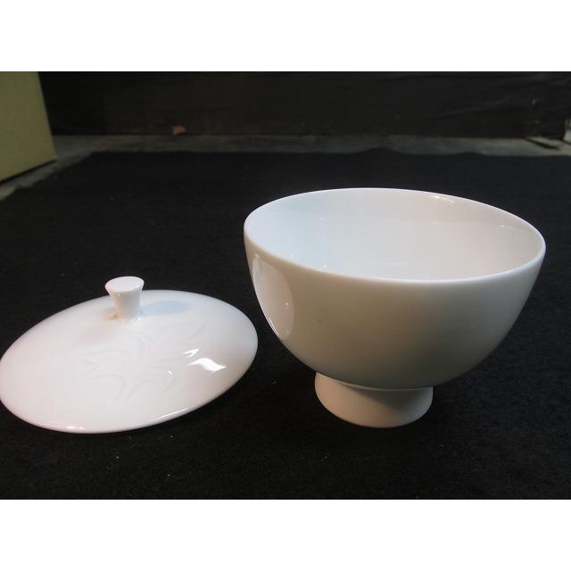 奥川忠右衛門 有田焼 白磁 葉彫文 湯呑茶碗 5客 蓋付湯呑 陶芸