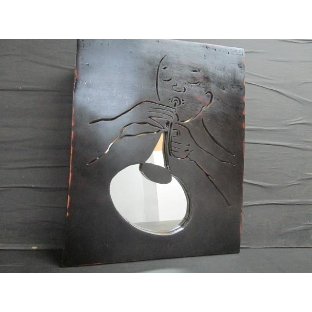 デザイン鏡「魅惑のトランペット」 木製鏡 木の鏡 一枚板 朴の木 幅広