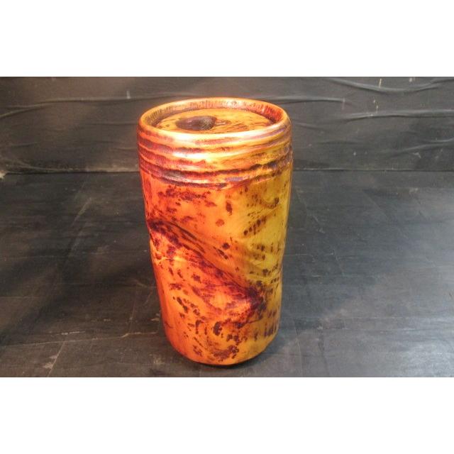 榧拭き漆ビール空き缶一輪ざし 木製 木の花器 くりぬき 木製