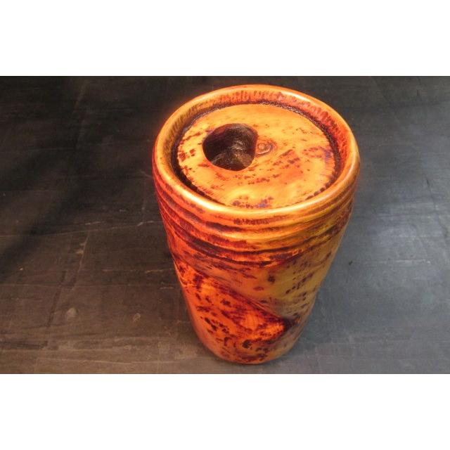 榧拭き漆ビール空き缶一輪ざし 木製 木の花器 くりぬき 木製オブジェ
