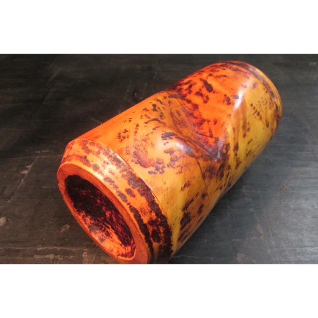 榧拭き漆ビール空き缶一輪ざし 木製 木の花器 くりぬき 木製オブジェ