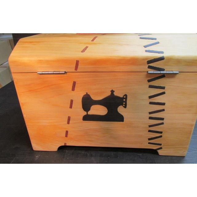 桧オイルフィニッシュミシン象嵌ソウイングボックス 木製 洋裁箱