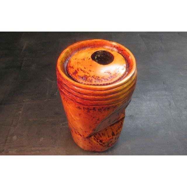 榧拭き漆ビール空き缶一輪ざし 木の花器 くりぬき 木の花瓶 木製