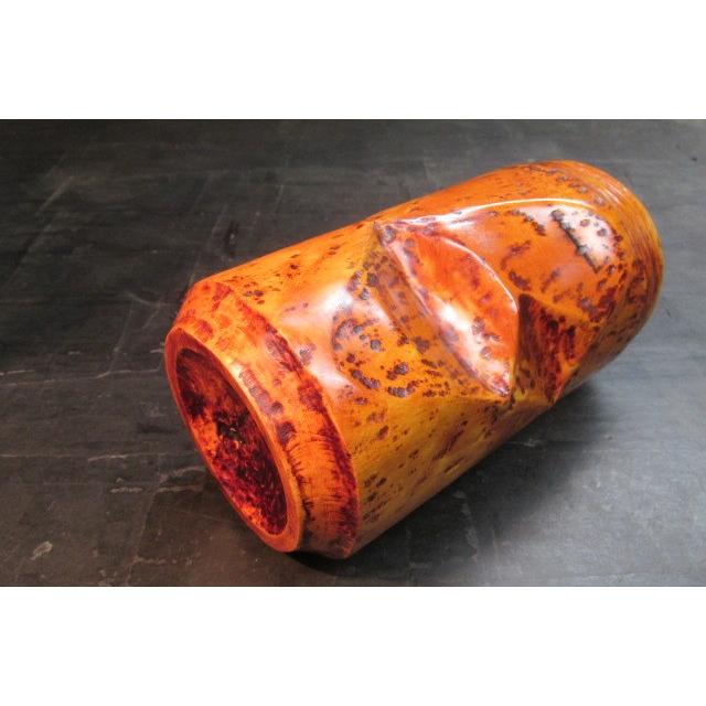 榧拭き漆ビール空き缶一輪ざし 木の花器 くりぬき 木の花瓶 木製