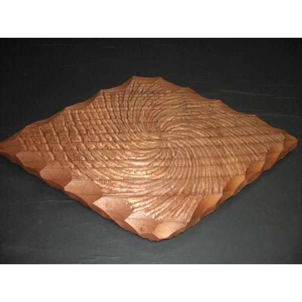 桐菱形オイルフィニッシュ「扇」彫刻盆 木製 デザイン盆 木彫り 彫刻