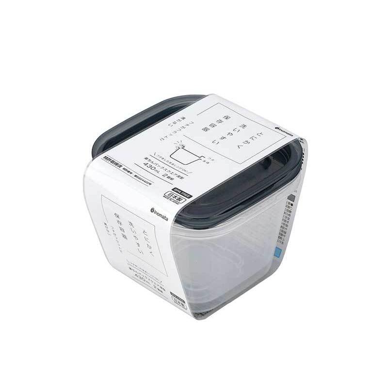 イノマタ化学楽ちんパックスクエア深型430ml2個組クリアーブラック