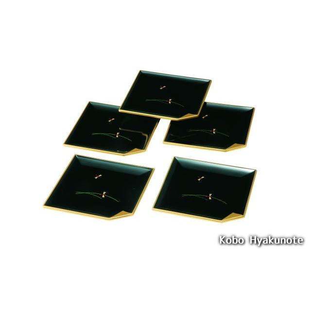 4.5角銘々皿 黒 金渕付 舞（5枚入） : 工房 百の手 - 通販 - Yahoo
