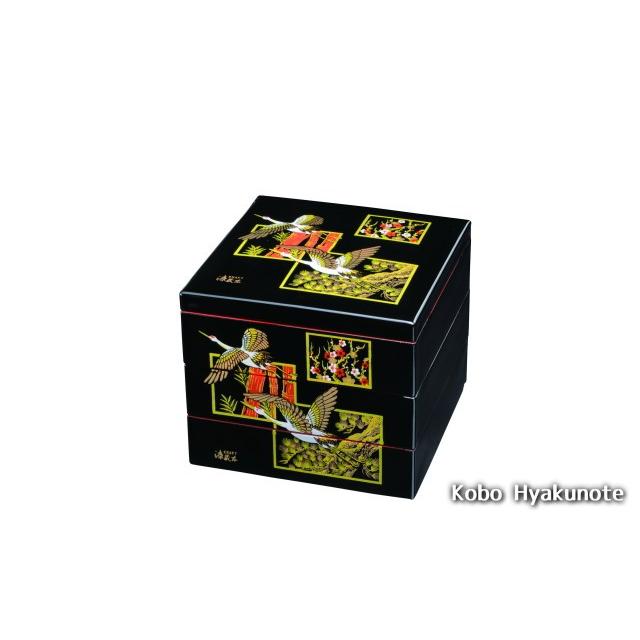 7.0三段重 黒内朱 吉兆鶴 重箱-食器、グラス、カトラリー-食器