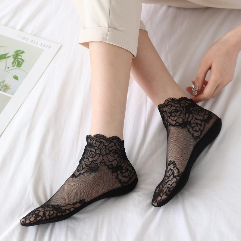 5足セット レディース靴下 シースルーソックス おしゃれなレース柄