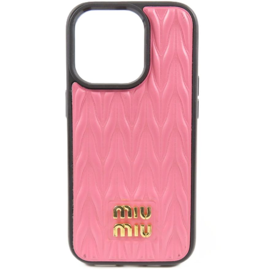 miu miu ピンクレザーケース ミュウミュウ マテラッセ miu miu（ミュウミュウ） 極美品MIUMIU マテラッセ調 ロゴ iPhone用