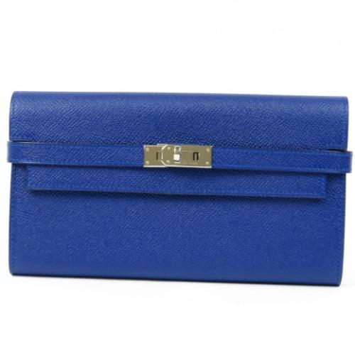 美品 HERMES エルメス ケリーウォレット エプソン ブルー