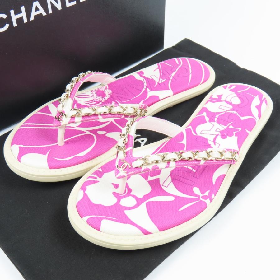 CHANEL ピンク ロゴ サンダル