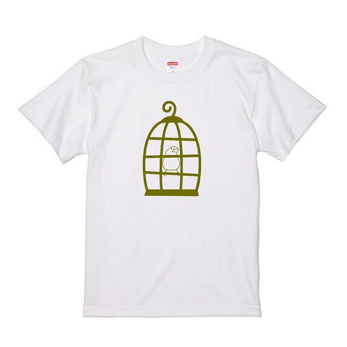 文鳥 Tシャツ #55 「鳥カゴの文鳥」 文鳥 グッズ ブンチョウ ぶんちょう プレゼント :BTS-00055:小鳥グッズとネコグッズのHydaway  通販 
