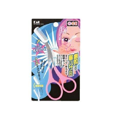 通販 貝印 KQ0977QECクシ付マユハサミ 日本最大の 眉のお手入れに ピンク