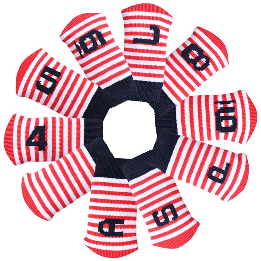 ゴルフ アイアン用 ヘッドカバー 10枚セット ストライプ模様 アイアンヘッドカバー番手付き |  | 02