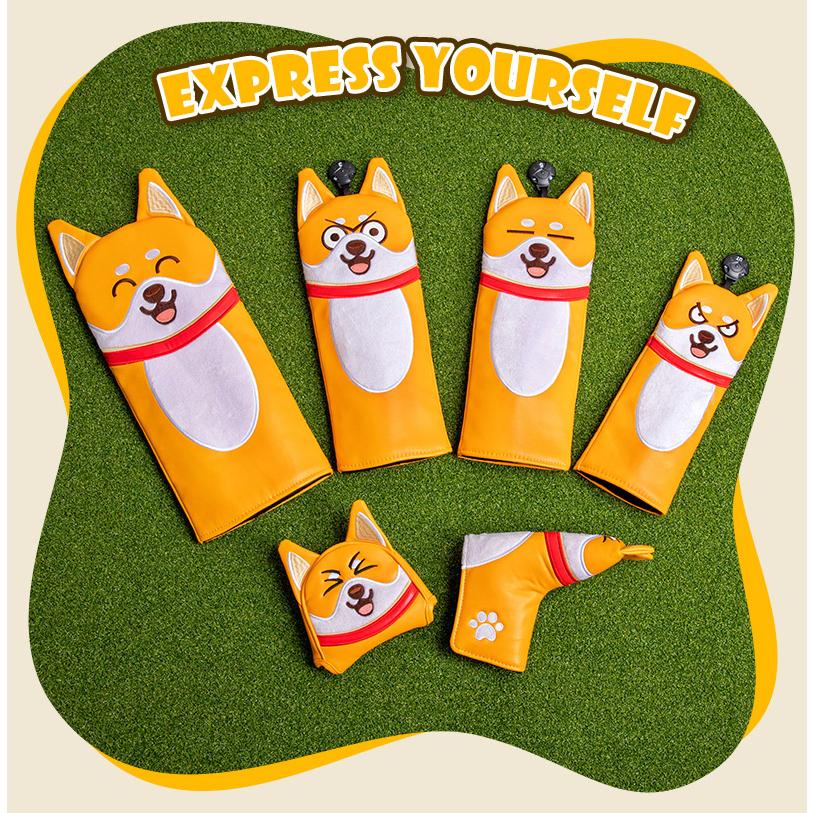 ゴルフヘッドカバー ドライバー 1点 ウッド FW 2点 ユーティリティ UT用 1点 防水 変換ダグ 4点 セット 秋田犬  笑い犬