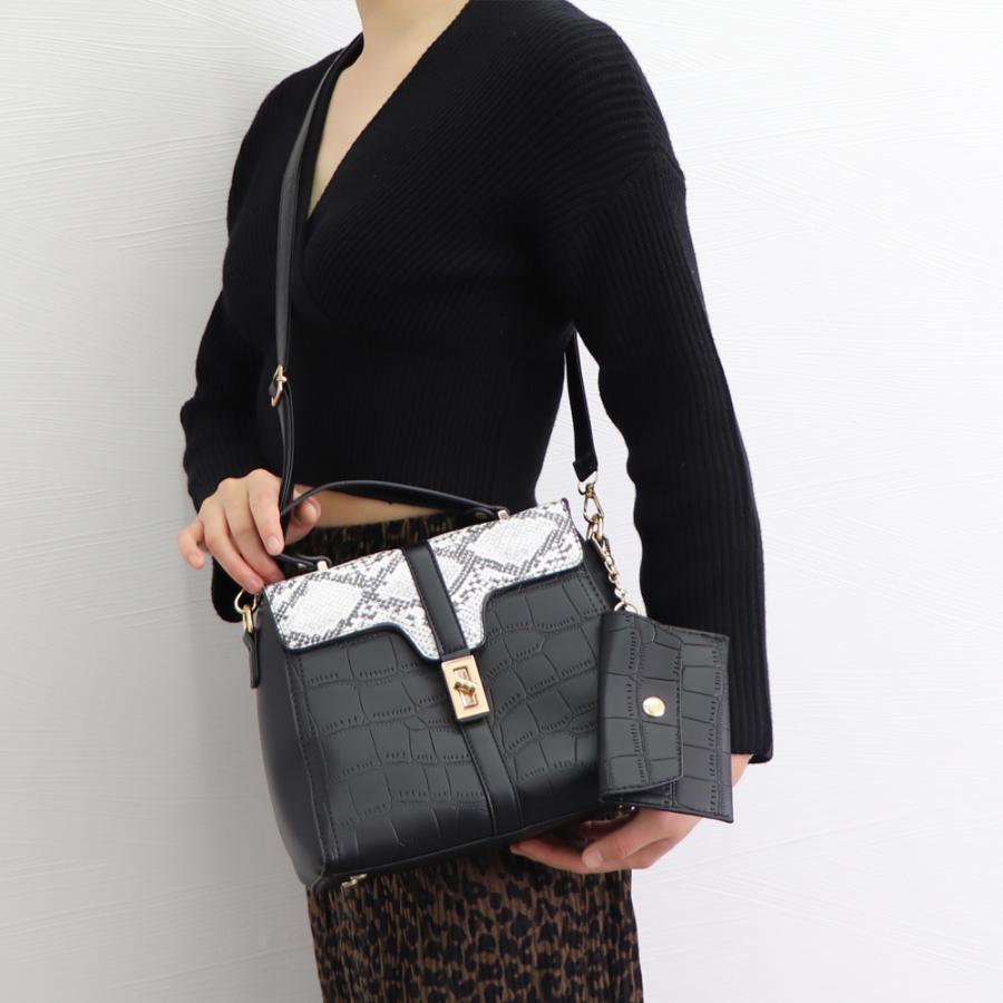 ハンドバッグ レディース クロコ柄バッグ コインケース付き パイソン柄  