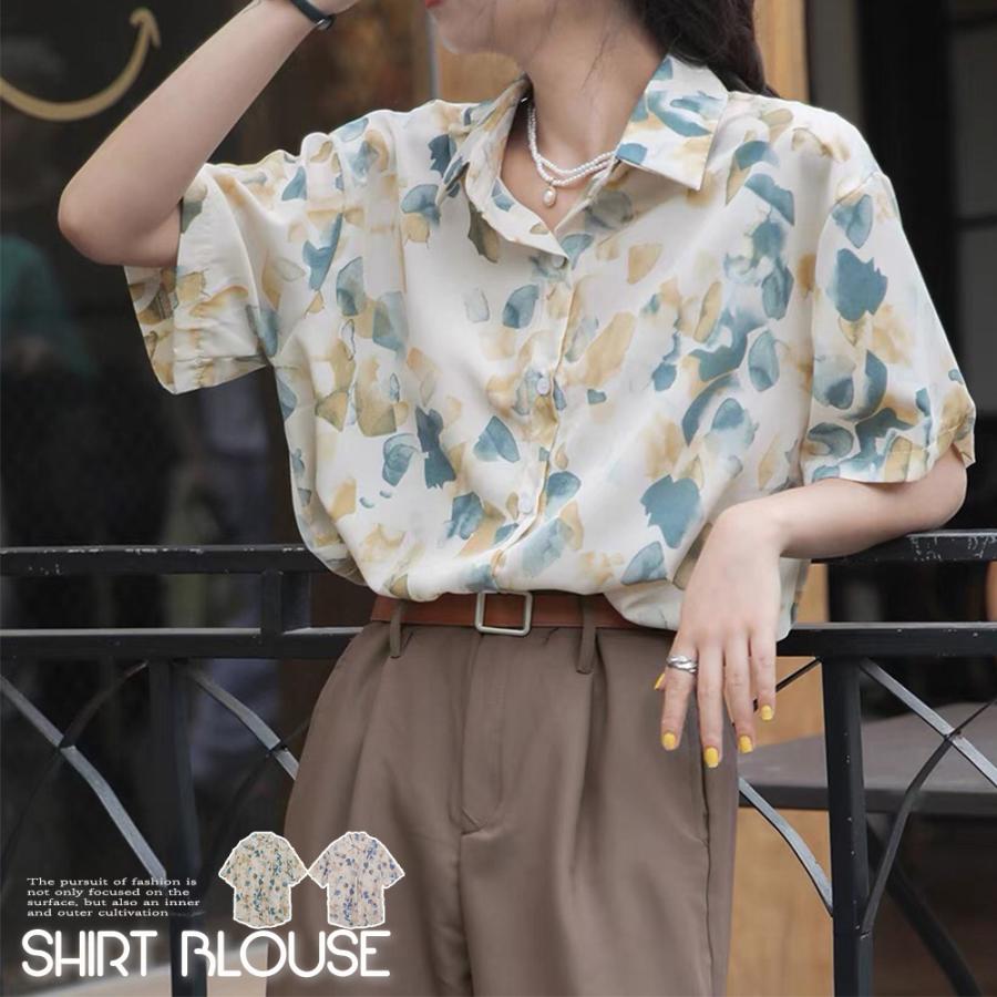 シャツブラウス 半袖 柄シャツ シャツカーディガン レディース 薄手