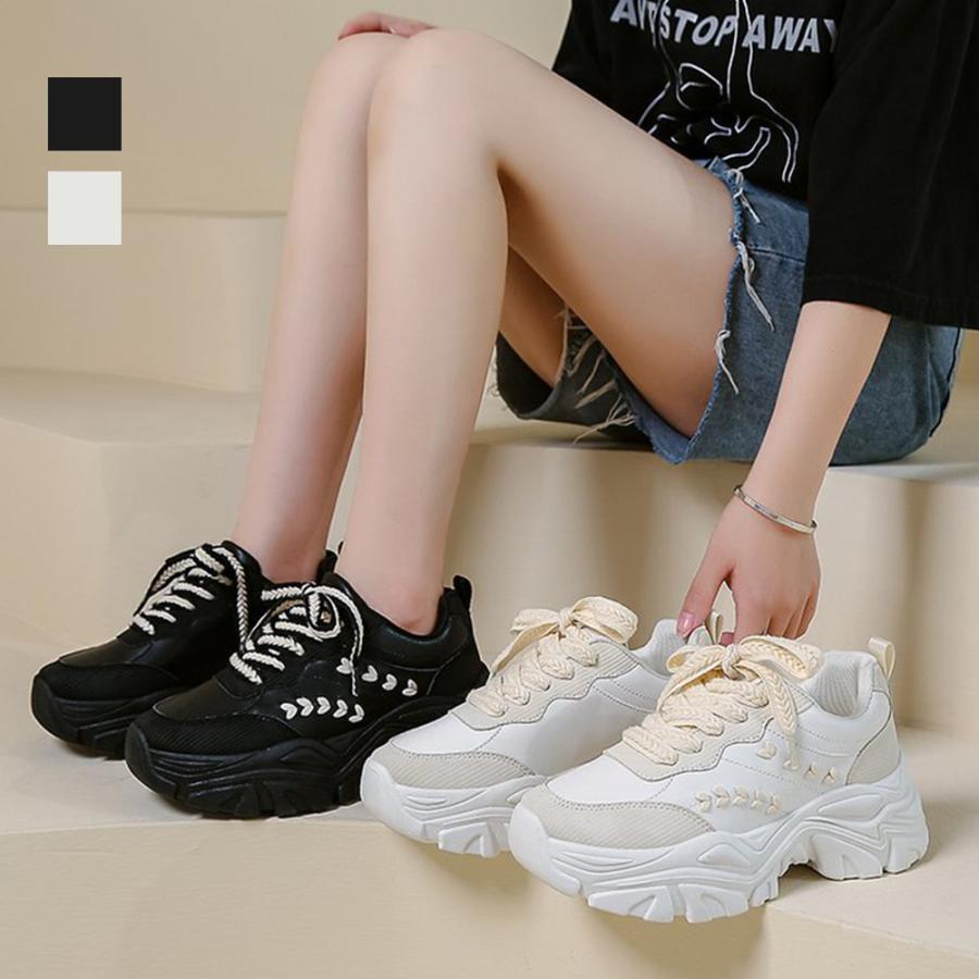 厚底 ダッドスニーカーレディースシューズ 厚底スニーカー 黒  