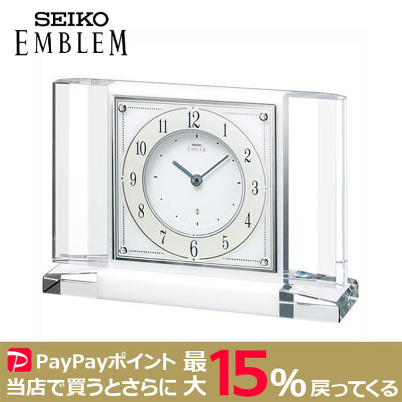 SEIKO EMBLEM ハイグレードクロック 白大理石 クリスタルガラス 電波クロック セイコー エムブレム 置時計 | SEIKO