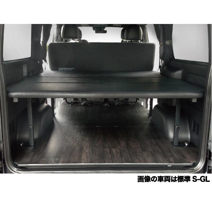 ハイエース ベッドキット [ブラックレザー] 標準S-GL用 バンライフ 荷室棚 車中泊 収納棚 （8型）対応｜hyog-parts｜03