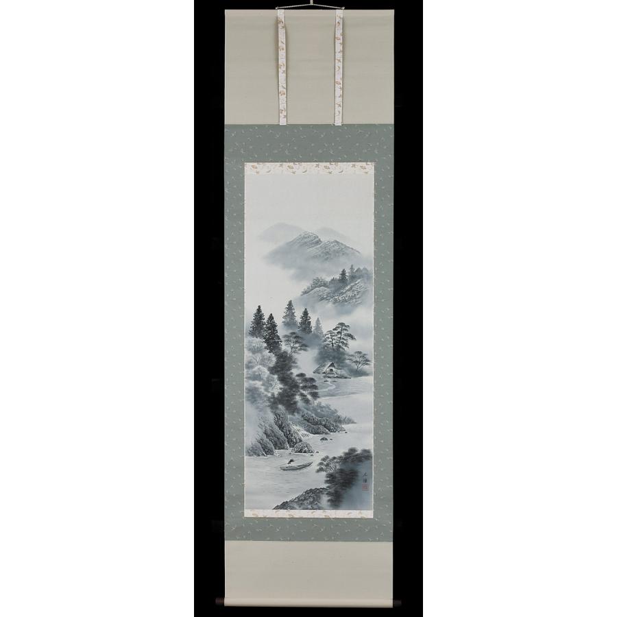 既製掛軸】川島広陽 水墨山水 尺五立 肉筆 (掛軸/掛け軸 既製掛軸】川島広陽 水墨山水 尺五立 肉筆 (掛軸/掛け軸