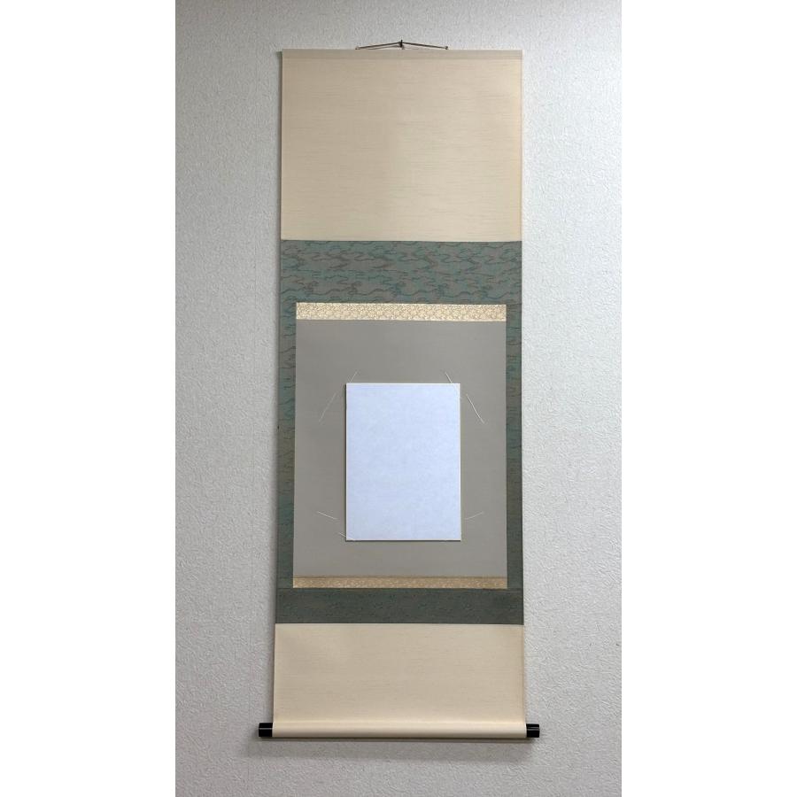 4号色紙掛軸】三段表装 SI-4F-7 グリーン系波柄 掛軸／掛け軸 縦横兼用