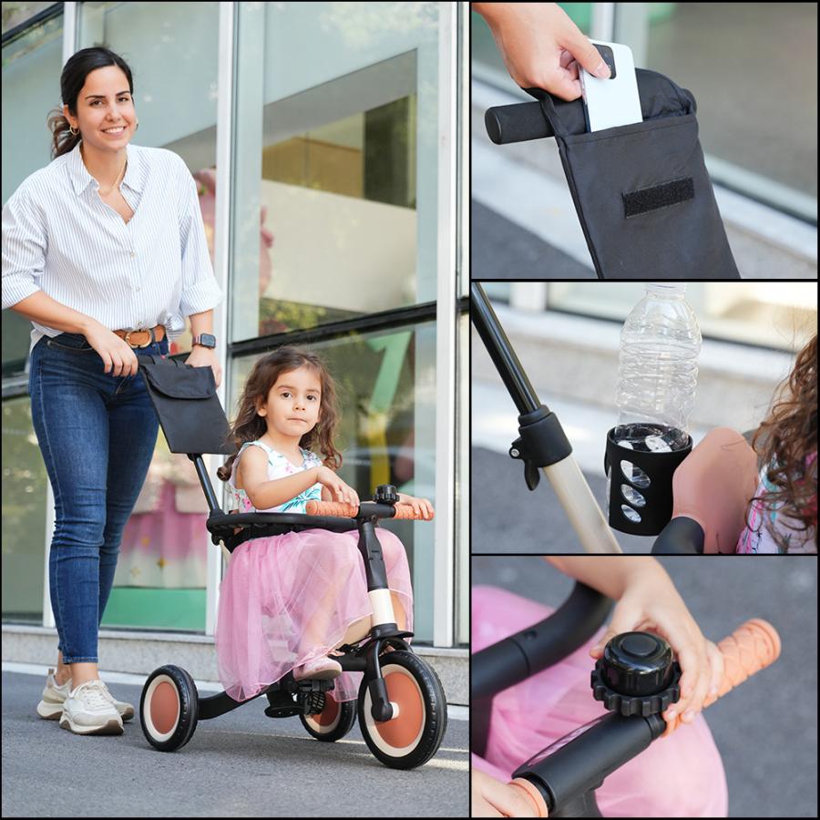 5in1 子供用三輪車 バッグ付き 自転車 オリジナル 押し棒付き 安全バー 