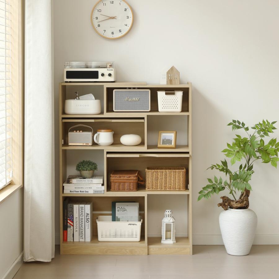 オープンシェルフ 伸縮ラック リビング収納 本棚 4段 飾り棚 幅