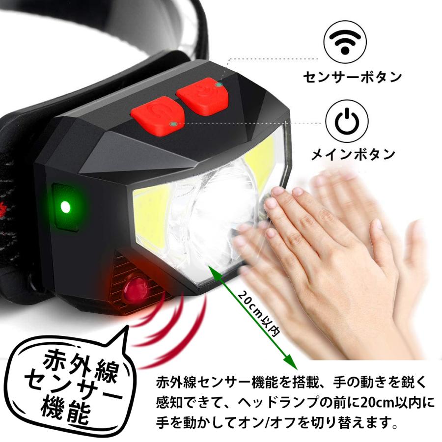 ヘッドライト 2点セット 充電式 超強力 LED ヘッドランプ 釣り センサー機能 LEDライト 作業用 防災 6モード 角度調節可 IPX4防水 | ブランド登録なし | 03