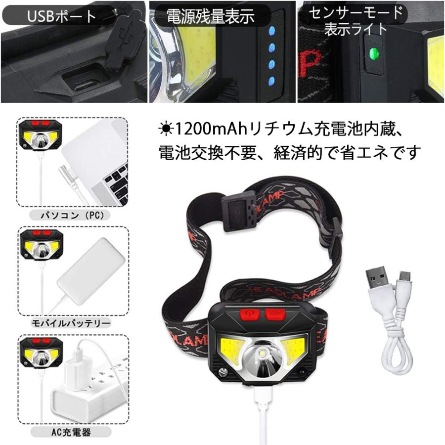 ヘッドライト 2点セット 充電式 超強力 LED ヘッドランプ 釣り センサー機能 LEDライト 作業用 防災 6モード 角度調節可 IPX4防水 | ブランド登録なし | 04