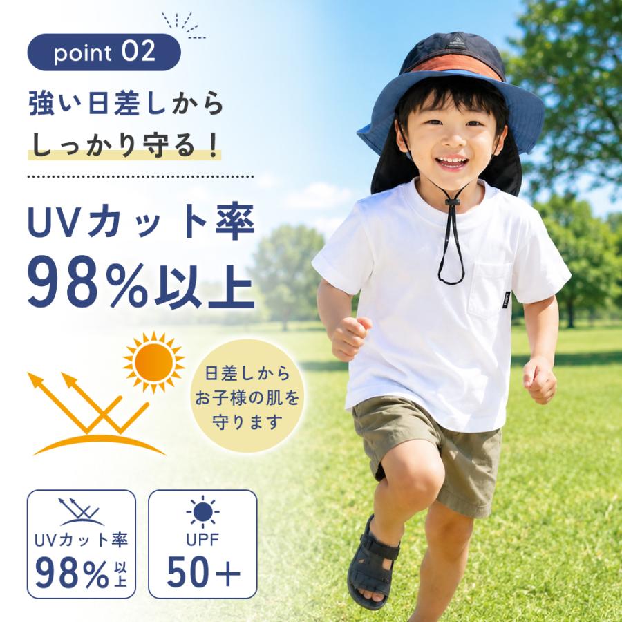 キッズ ハット UVカット98％以上 メッシュ 帽子 子供 ロング日よけタレ付き つば広 あご紐付き 首までガード 通気性 撥水 紫外線対策 男の子 女の子 夏 51-53cm |  | 05