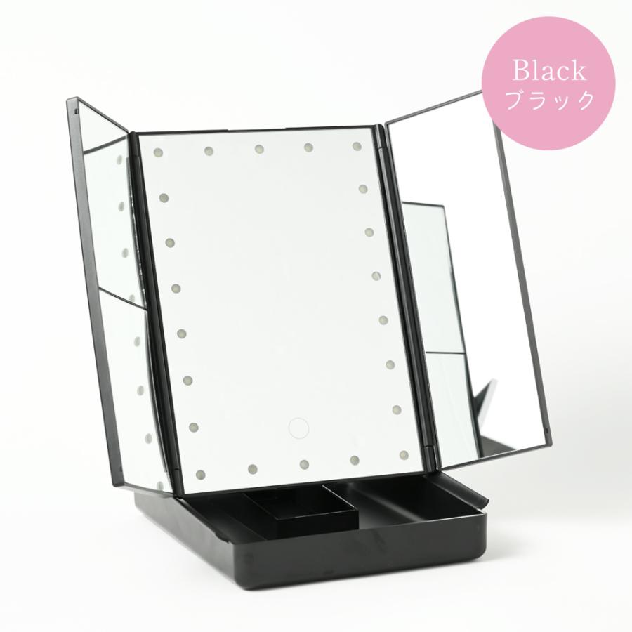 鏡 卓上ミラー LED ライト付き 拡大鏡 女優 ミラー 大きい おしゃれ 折りたたみ 三面鏡 大きめ スタンドミラー ドレッサー USB 大型 メイクミラー 小物入れ | ブランド登録なし | 12