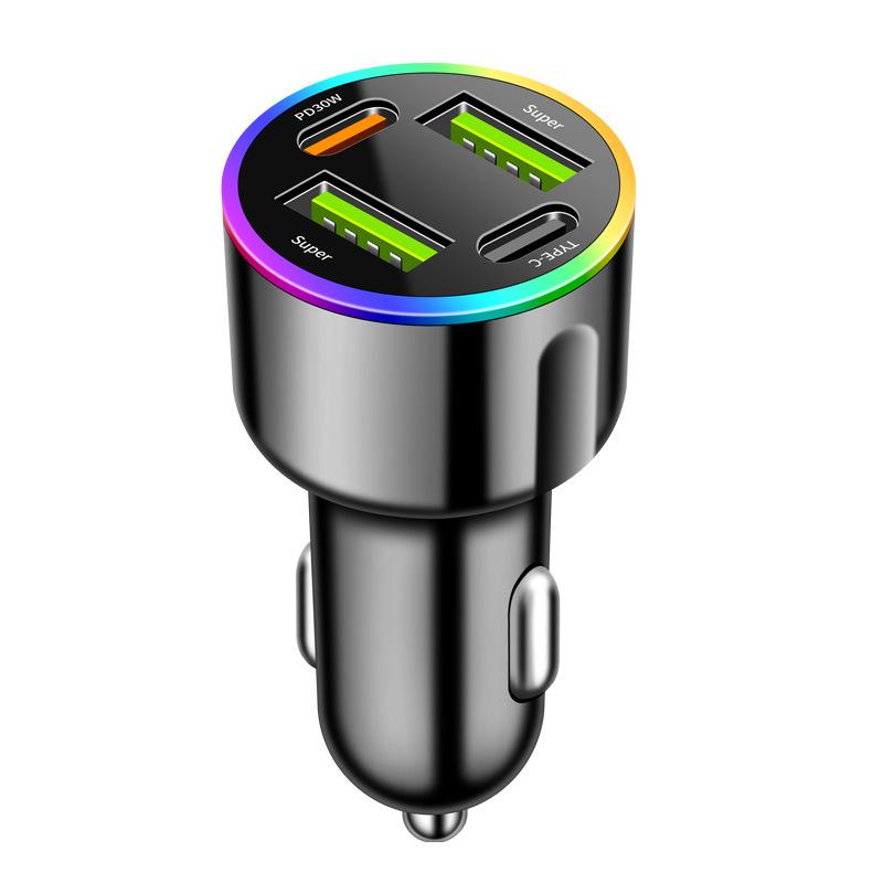 7色LED/4穴/最強シガーソケット】充電器 USB TYPE-C TYPE-A NEK ☆REVL