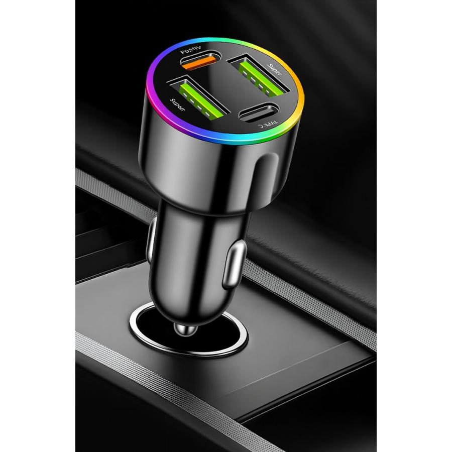 7色LED/4穴/最強シガーソケット】充電器 USB TYPE-C TYPE-A NEK ☆REVL