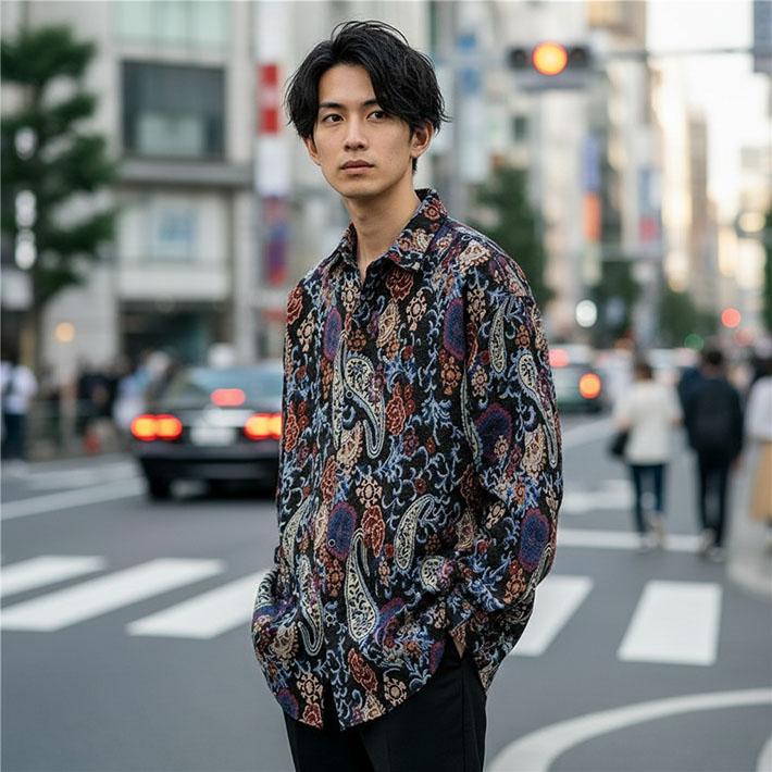 ジャカード織 柄シャツ メンズ ヴィンテージ ジャケット ☆REVL
