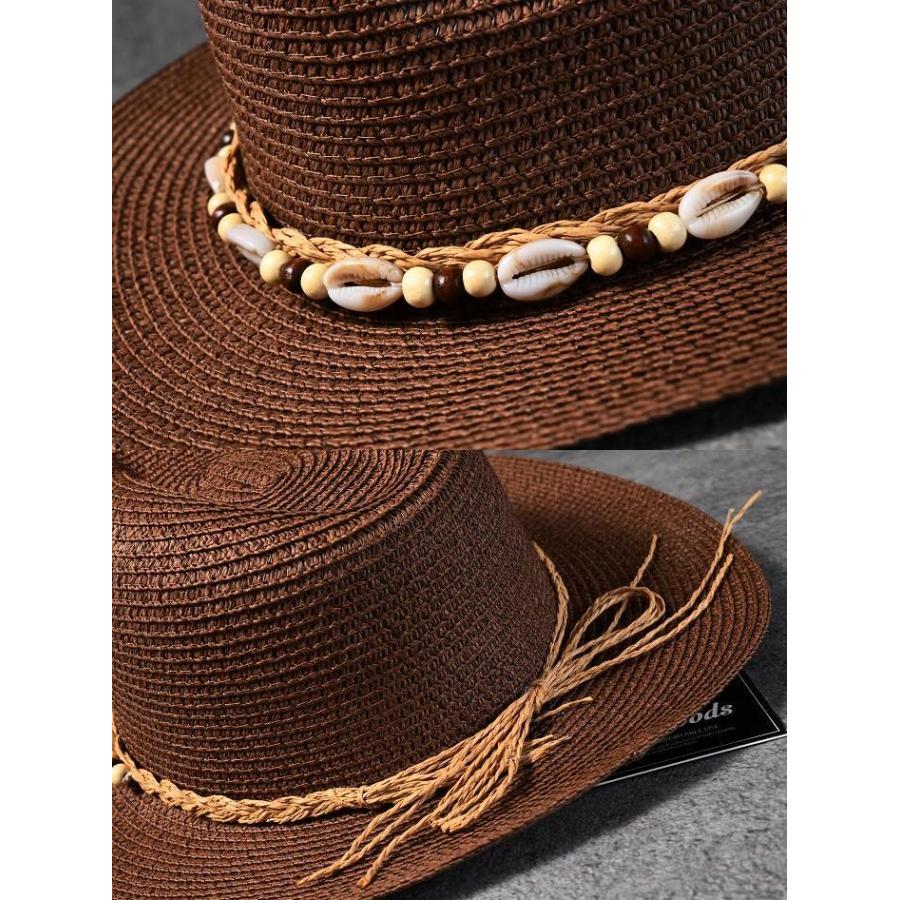 爆買 カウリ貝 麦わら帽子 メンズ レディース ストローハット 中折れ