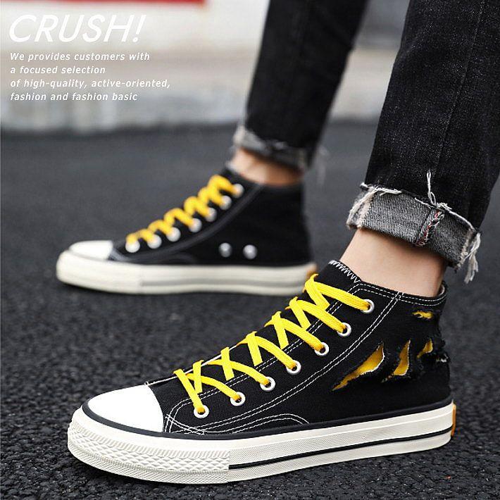 ハイカット スニーカー メンズ クラッシュ加工 Vintage こなれ感 シューズ 靴 メンズ 送料無料 Ali ブラック 黒 プレゼント ギフト Hype 通販 Yahoo ショッピング