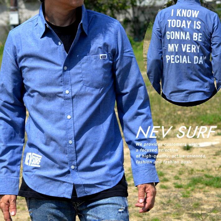 シャンブレーシャツ シャツ メンズ 長袖 Nev Surf 背面プリント ダンガリーシャツ デニムシャツ ブランド Nek 送料無料 N49 104 ブルー Hype 通販 Yahoo ショッピング