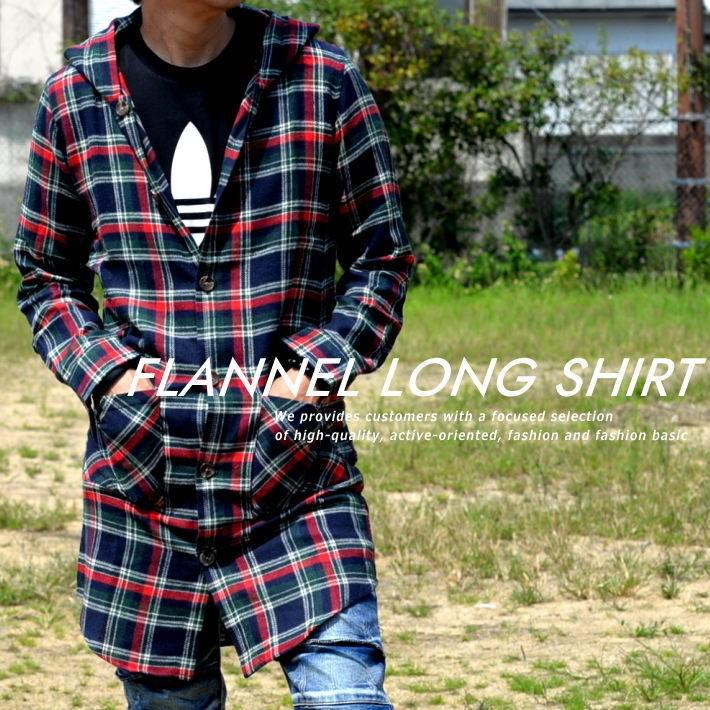 メンズ ロング丈 ネルシャツ メンズ ロング丈 パーカー メンズ シャツ パーカー 長袖 アメカジ 秋物 秋新作 送料無料 849 01 レッド ネイビー Hype 通販 Yahoo ショッピング