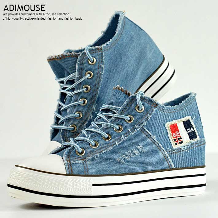 スニーカー レディース ミドルカット インヒール シューズ レディース Adimouse Vintage ブルー 青 水色 1347 Y Ko プレゼント ギフト Hype 通販 Yahoo ショッピング