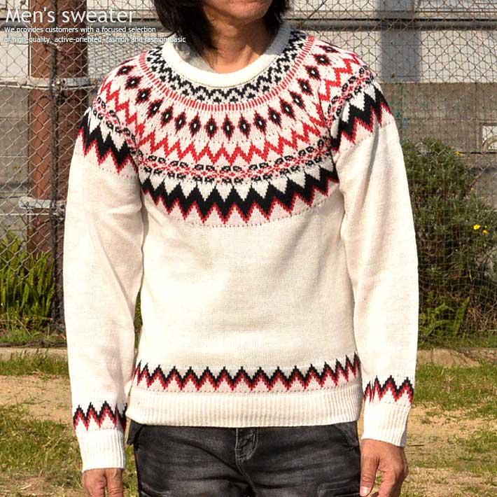 セーター メンズ ニット メンズ 球心柄 ウールタッチ ネイティブ柄 北欧風 ホワイト 白 70h8004 2 プレゼント ギフト Hype 通販 Yahoo ショッピング