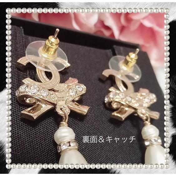 CHANEL【新品】直営店購入 シャネル ピアス  CCマーク リボン パール ゴールドの画像