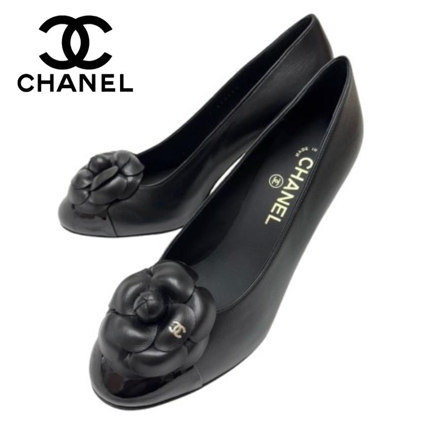 シャネル【新品】直営店購入 パンプス カメリア ヒール 靴 ブラック 黒
