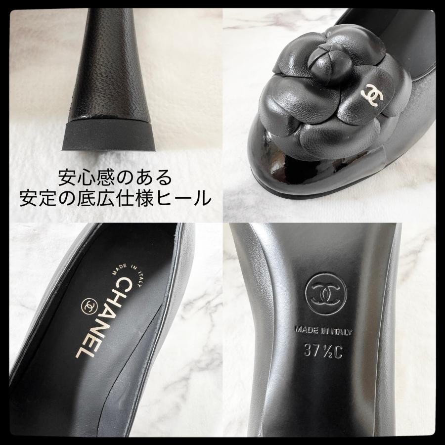 シャネル【新品】直営店購入 パンプス カメリア ヒール 靴 ブラック 黒