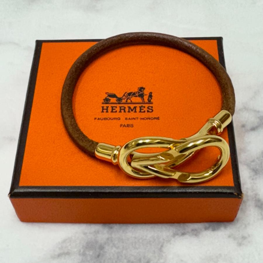 HERMES エルメス ブレスレット バングル アタメブレス レザー ゴールド