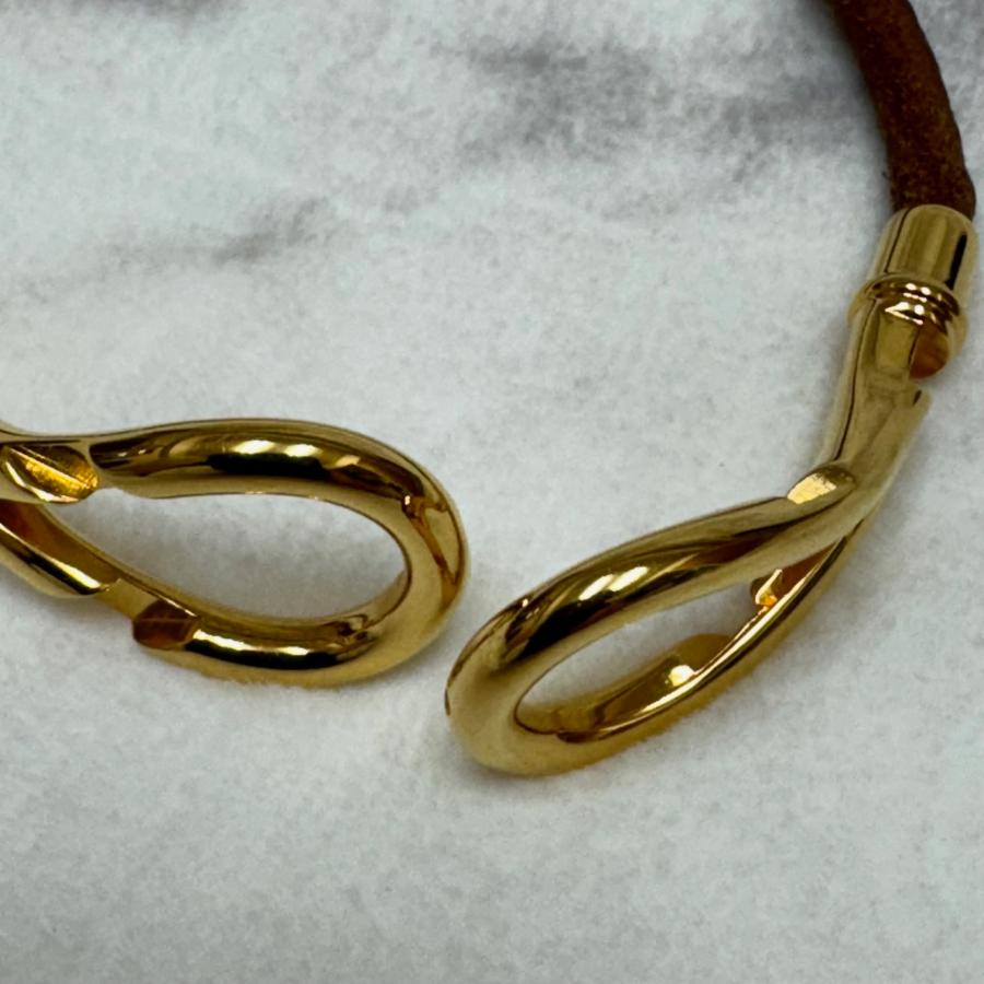 HERMES エルメス ブレスレット バングル アタメブレス レザー ゴールド金具 ブラウン本革 送料無料 |  | 07