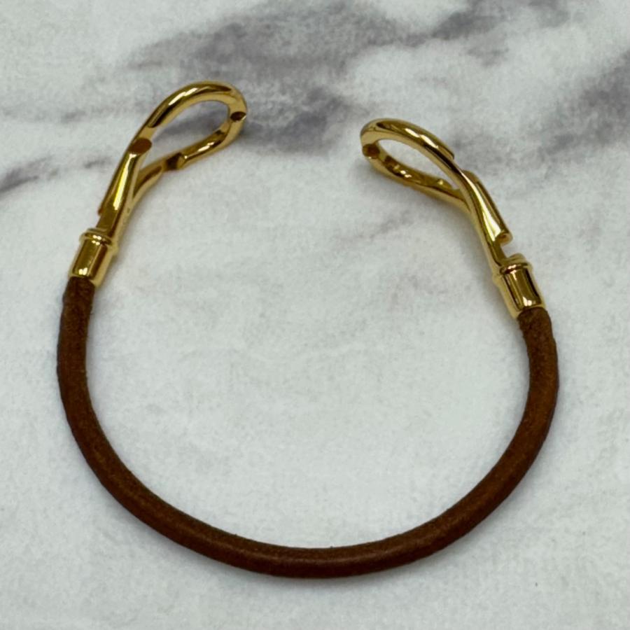 HERMES レザー ゴールド ブレスレット HERMES エルメス ブレスレット バングル アタメブレス レザー ゴールド