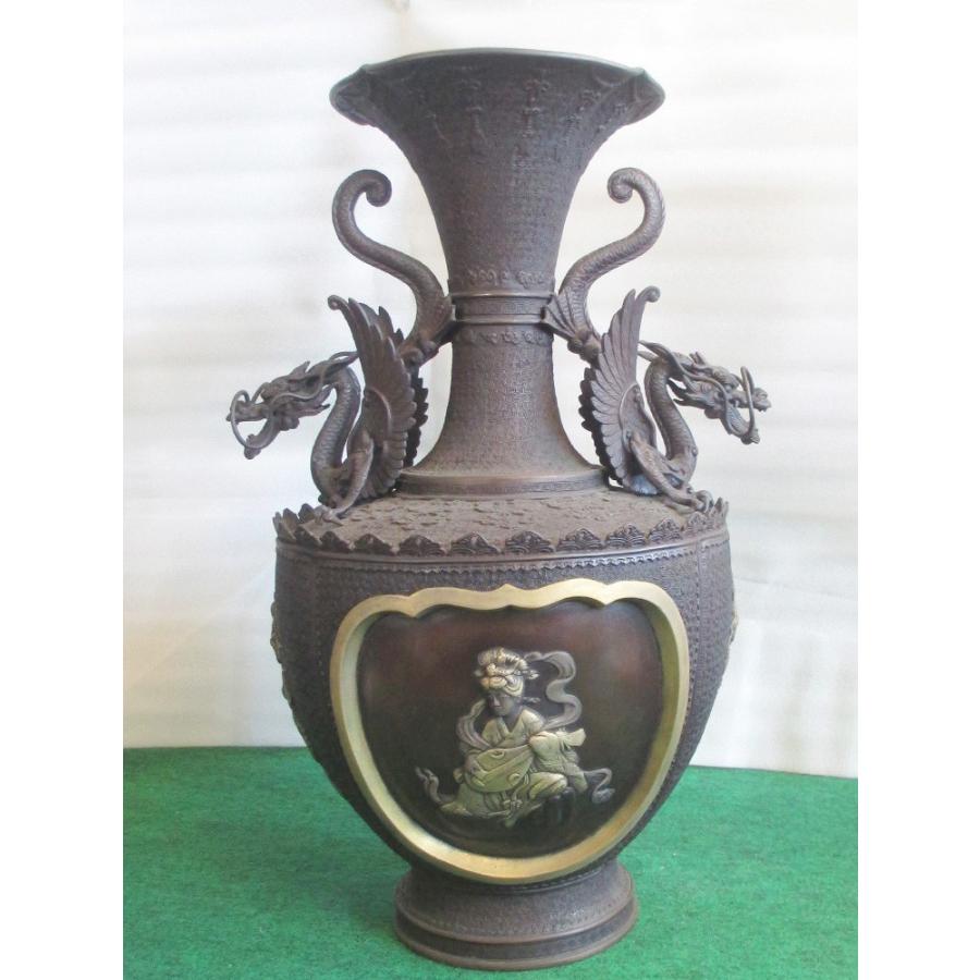 【送料無料】高岡銅器　銅器花瓶　壺　＜龍　大黒　弁財天＞【国産　青銅　唐金　花器 |  | 01
