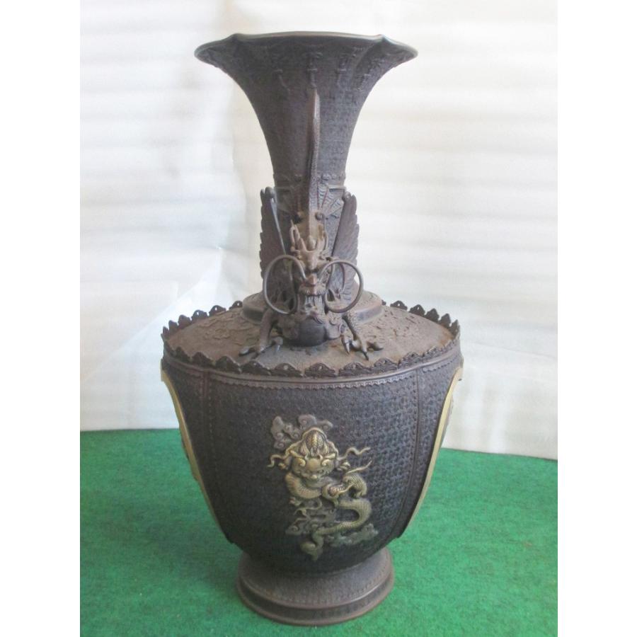 【送料無料】高岡銅器　銅器花瓶　壺　＜龍　大黒　弁財天＞【国産　青銅　唐金　花器 |  | 02